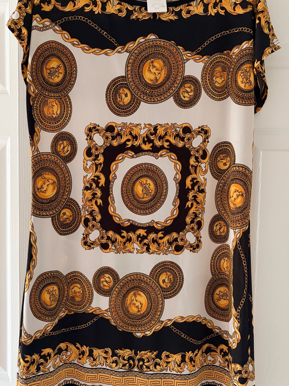 Women’s Black and Gold Baroque Print Top